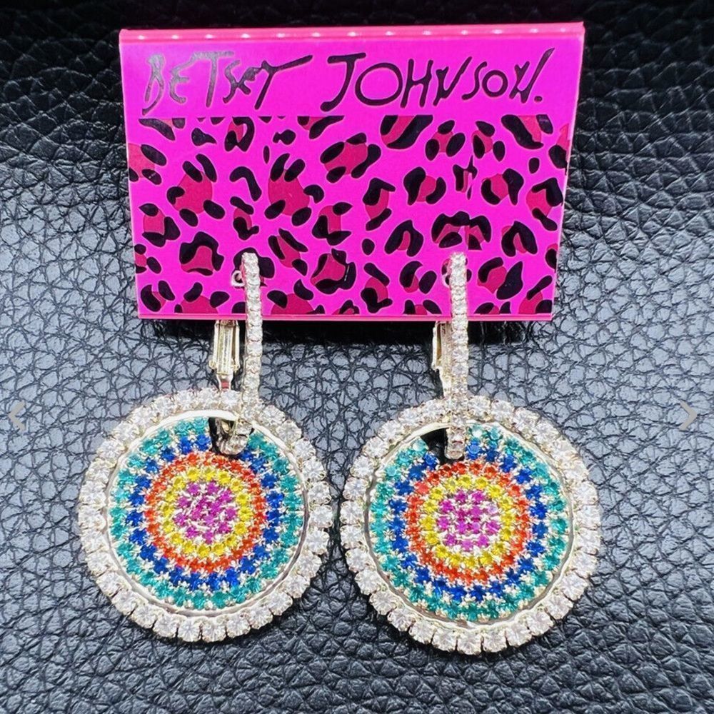 Betsey Johnson Multicolor Crystal Round Drop Earrings